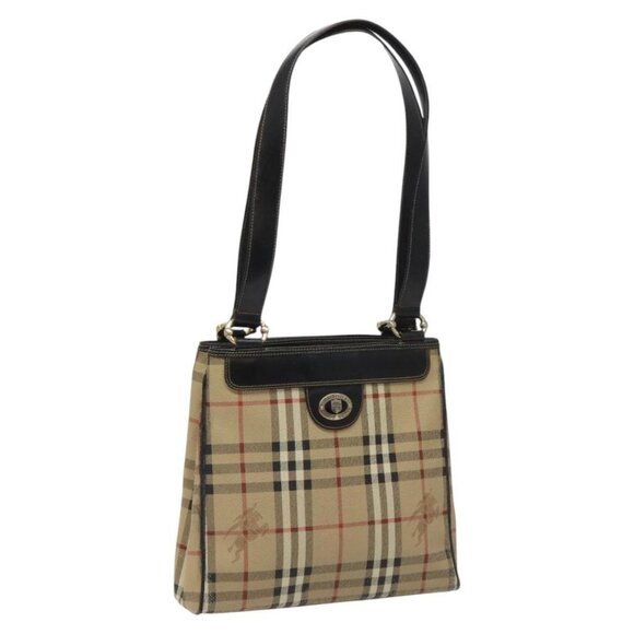 Burberrys Nova Check Tote Bag PVC Leather Beige Gold Auth 114747 - Picture 1 of 16